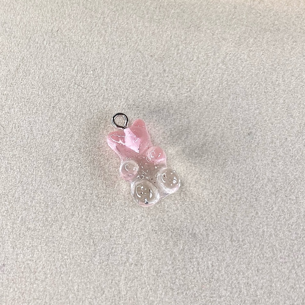 Blush Frosted Glitter Gummy Bear Charm – Pink & Clear Candy Bear Pendant